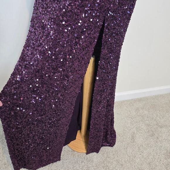 Plum Esperanza Formal Sleeveless A-line Front Slit Sequin Long Dress Sz S (758) - Picture 8 of 16